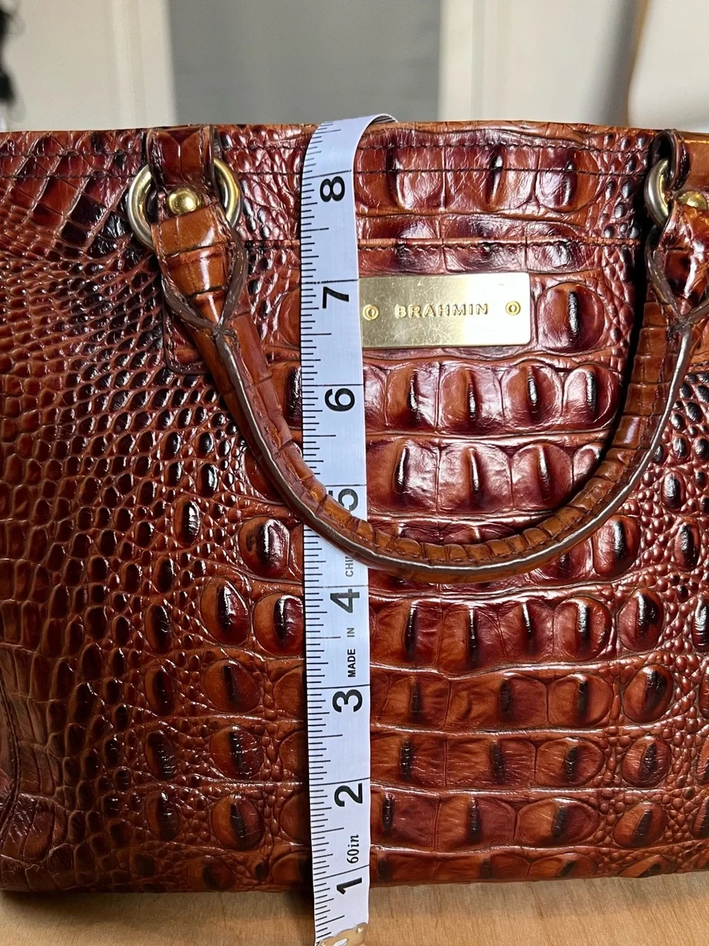 Brahmin Chestnut Croc-Embossed Leather Satchel